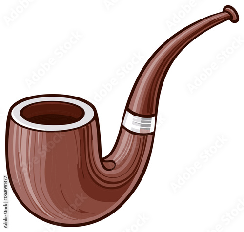 Classic wooden smoking pipe traditional design with curved stem and bowl vector illustration