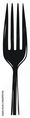 Elegant Stylized Black Four Pronged Dining Fork Utensil Vector Graphic Icon Illustration