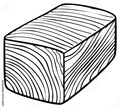 Abstract illustration of a wood block with visible grain in black and white.