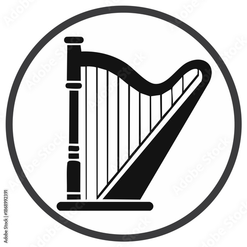 Harp icon in a circle musical instrument design