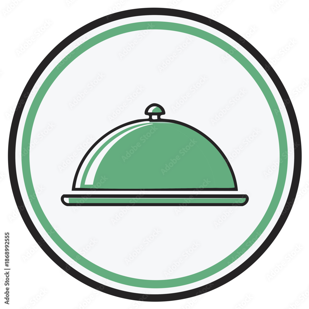 Obraz premium Cloche food serving plate icon in vector format with simple flat design inside a circle frame for restaurants