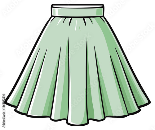 Pleated light green midi skirt cartoon style vector graphic illustration