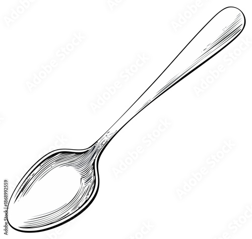 Monochrome drawing of a spoon. Engraving of a vintage teaspoon for dining and eating