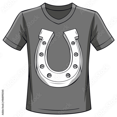Casual grey t-shirt with a bold white horseshoe symbol of good luck and fortune vector graphic