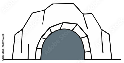 Cartoon illustration of a cave entrance with stone archway