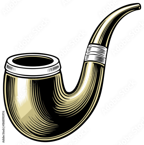 Elegant tobacco pipe, smoking accessory with classic form and refined texture for relaxation and contemplation, in sophisticated black and cream