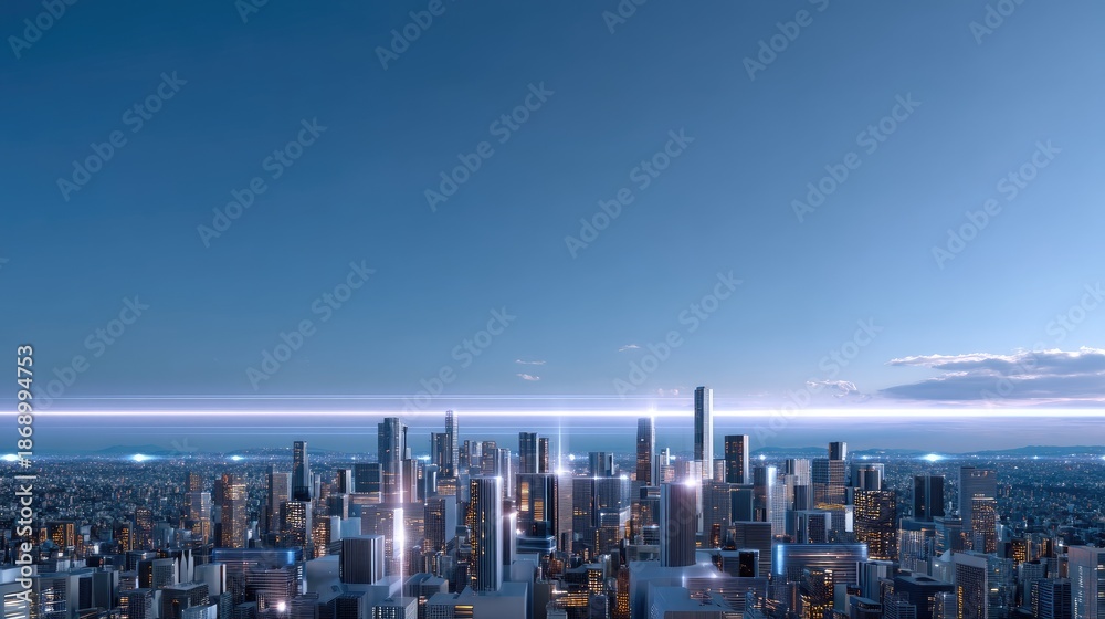 custom made wallpaper toronto digitalFuturistic city skyline at twilight with glowing buildings and clear sky over urban landscape, showcasing modern architecture and vibrant atmosphere.