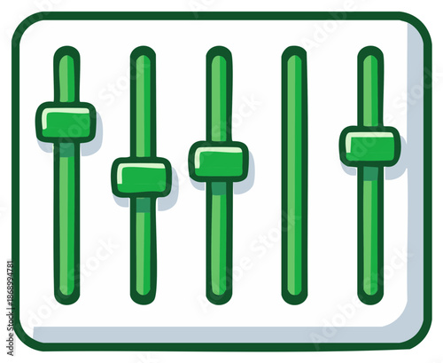 Green Audio Mixer Faders with Rounded Rectangle Control Sliders Vector Illustration