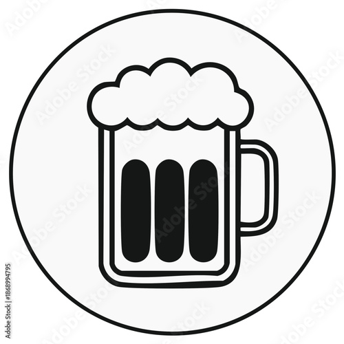 Beer glass in circular frame offering frothy beverage for online web apps and pub icons for a cold pint of beer