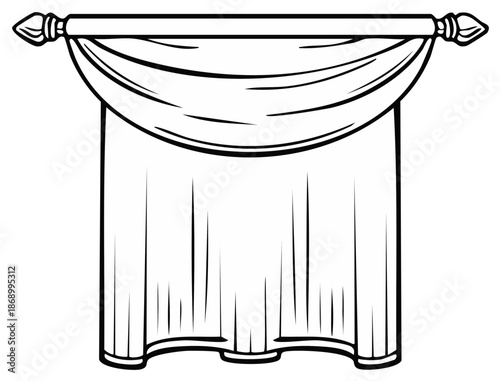 Elegant curtain illustration with decorative rod. Vector design element.