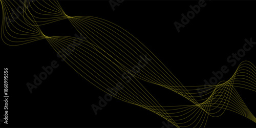 Abstract background with lines. Vector banner with waves. Background for poster, card, brochure, booklet, flyer. Geometric element for design isolated on black. Yellow and black gradient