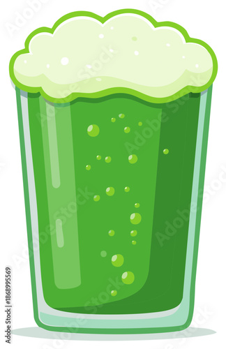Vibrant green frothy drink in a tall glass with sparkling bubbles, ideal for festive celebrations or refreshing moments