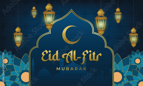 Beautiful dark blue eid al fitr background