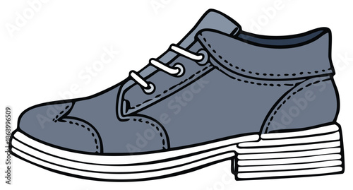 Gray lace-up ankle boot with white sole and laces