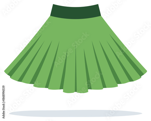 Green flared skirt with dark green waistband, fashion illustration