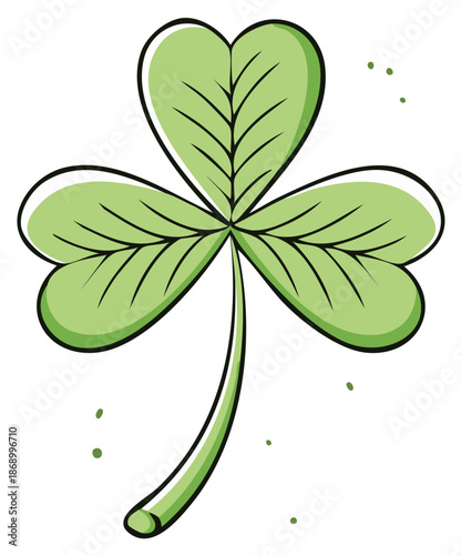 Lucky Green Clover Leaf with Dark Outline and Subtle Sparkles