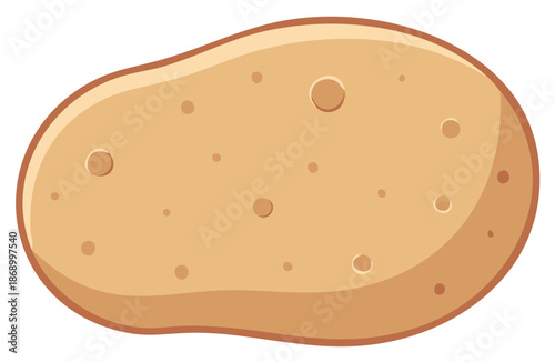 Illustration of a Single Simple Cartoon Potato with Small Eyes and Smooth Texture