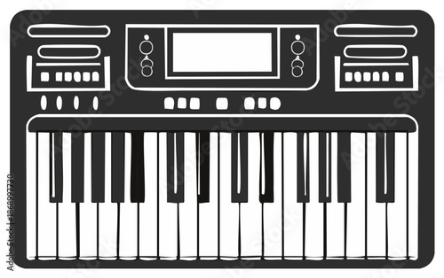 Synthesizer Vector Illustration Flat Design Electronic Keyboard Musical Instrument Studio Equipment