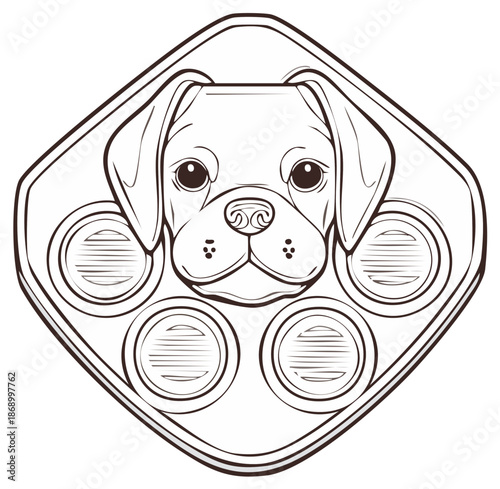 Dog Icon Line Art in a Pill Box – Monochrome Pet Care, Canine Health Concept