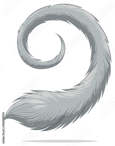 Stylized fluffy gray animal tail illustration curled in a graceful spiral shape