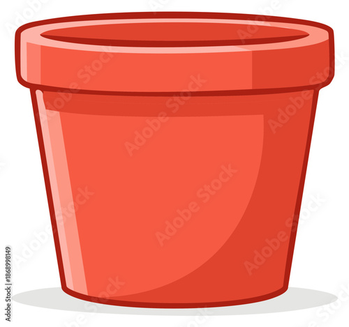 Simple Coral Red Terracotta Flower Pot Illustration with Clean Lines and Smooth Shading