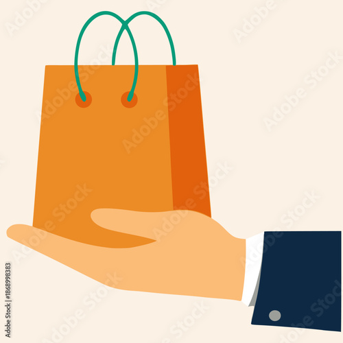 hands holding shopping bag flat color vector illustration template design