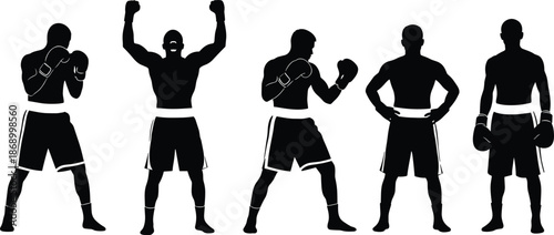 boxing, boxer, silhouette, fighter, athlete, competition, sport, vector, male, champion, exercise, muscular, match, punch, training,