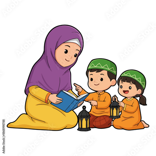 Muslim Mother Teaching Children