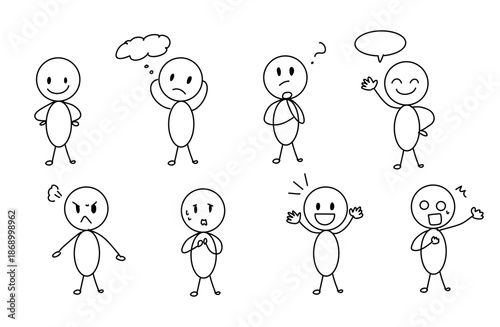set of Stick Figure Human Icon – Simple Hand Drawn Pictogram Vector
