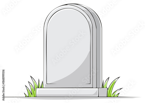 Cartoon of a tombstone gravestone in a grassy field for Halloween or memorial content in a flat design illustration.