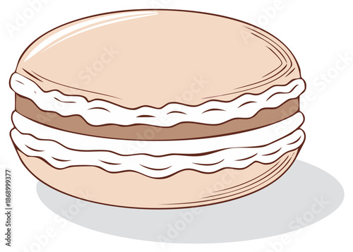 Classic French macaron dessert pastry vector illustration with cream filling