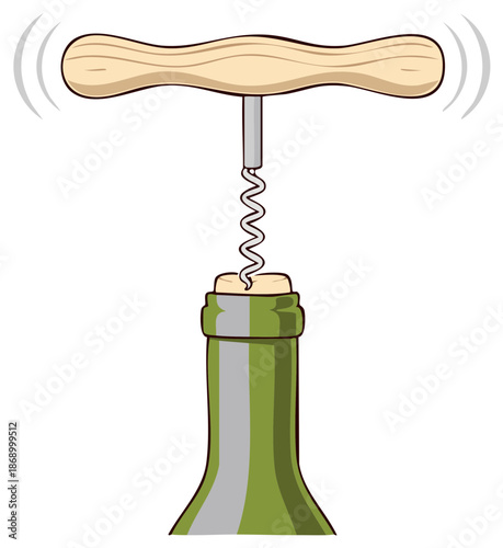 Uncorking Wine Bottle with Corkscrew Opener Illustration Preparation Process