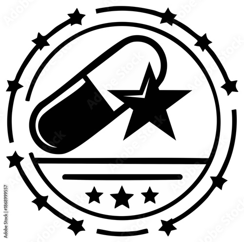Medical capsule and star emblem for pharmaceutical industry and healthcare services