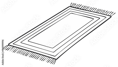 Simple line art illustration of a traditional rectangular rug with decorative borders and fringe details