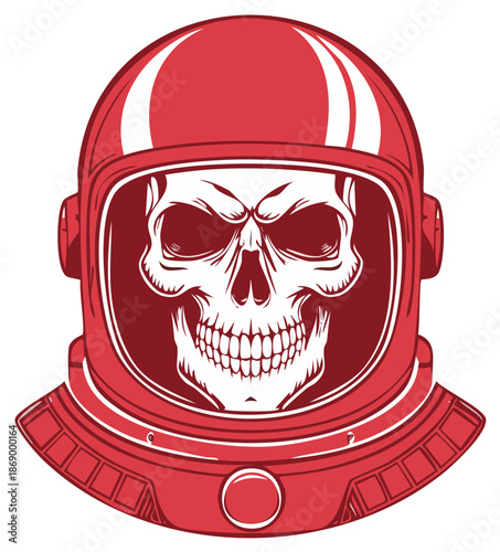 Red Astronaut Helmet Revealing a Skull Emblem with Intense Expression