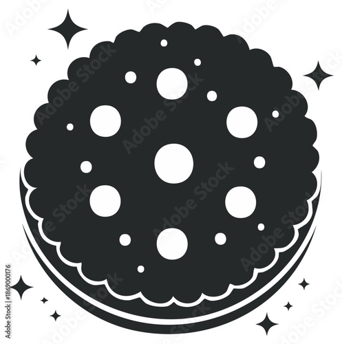 Black and white cookie with sparkles, sweets and desserts