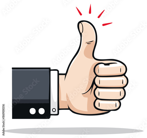 Thumbs up cartoon hand gesture with business suit sleeve and cuff