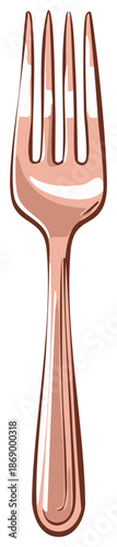 Illustration of a rose gold fork in a simple, flat, cartoon style