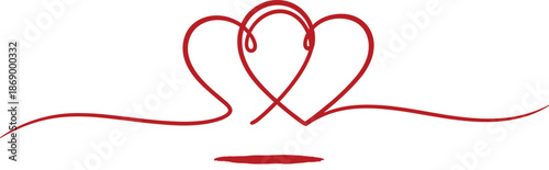 Elegant intertwined heart line illustration expressing love connection and romance, minimalist red vector design for wedding, valentine, relationship branding