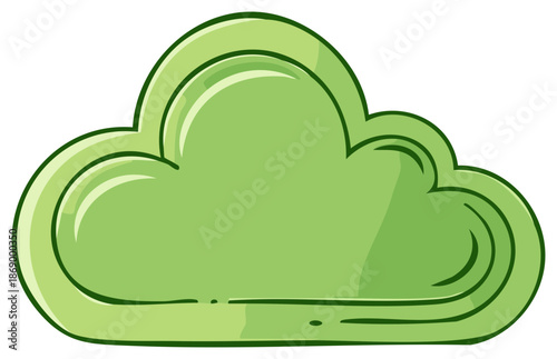 Green cartoon cloud shape with outline and shading for design elements