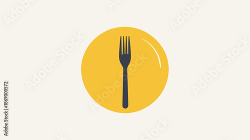 Black Fork on Yellow Circle Icon.