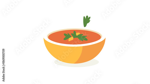 Bowl of Tomato Soup with Herbs.