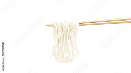 Chopsticks Holding White Noodles in Mid Air.