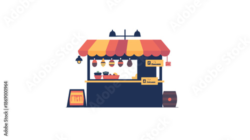 Colorful Cartoon Street Food Stall Illustration.