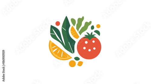 Colorful Illustration of Fresh Fruits and Vegetables.