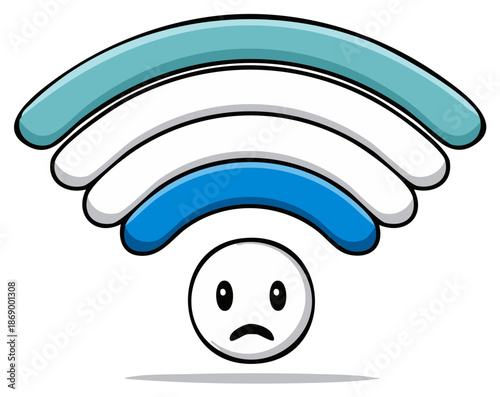 Sad face with low signal wifi icon showing weak connectivity and buffering