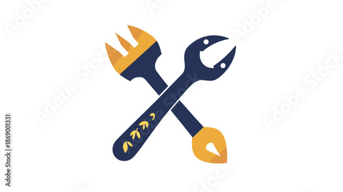 Crossed Adjustable Wrench and Screwdriver Tools.