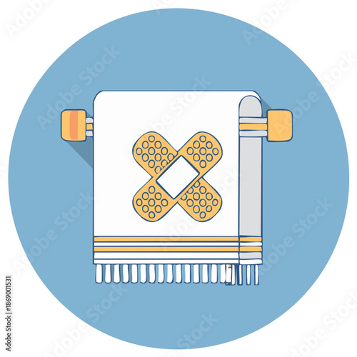 Healthcare and hygiene concept icon with a towel and crossed adhesive bandages