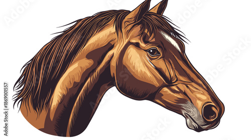 Detailed Illustration of a Brown Horse Head.
