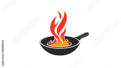 Frying Pan with Flames Cooking Illustration 1.